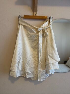 Women's Cream Wrap 100% silk Skirt with Tie Waist